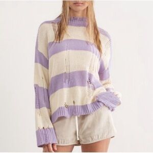 NWT Papermoon Alina Distressed Striped Knit Sweater